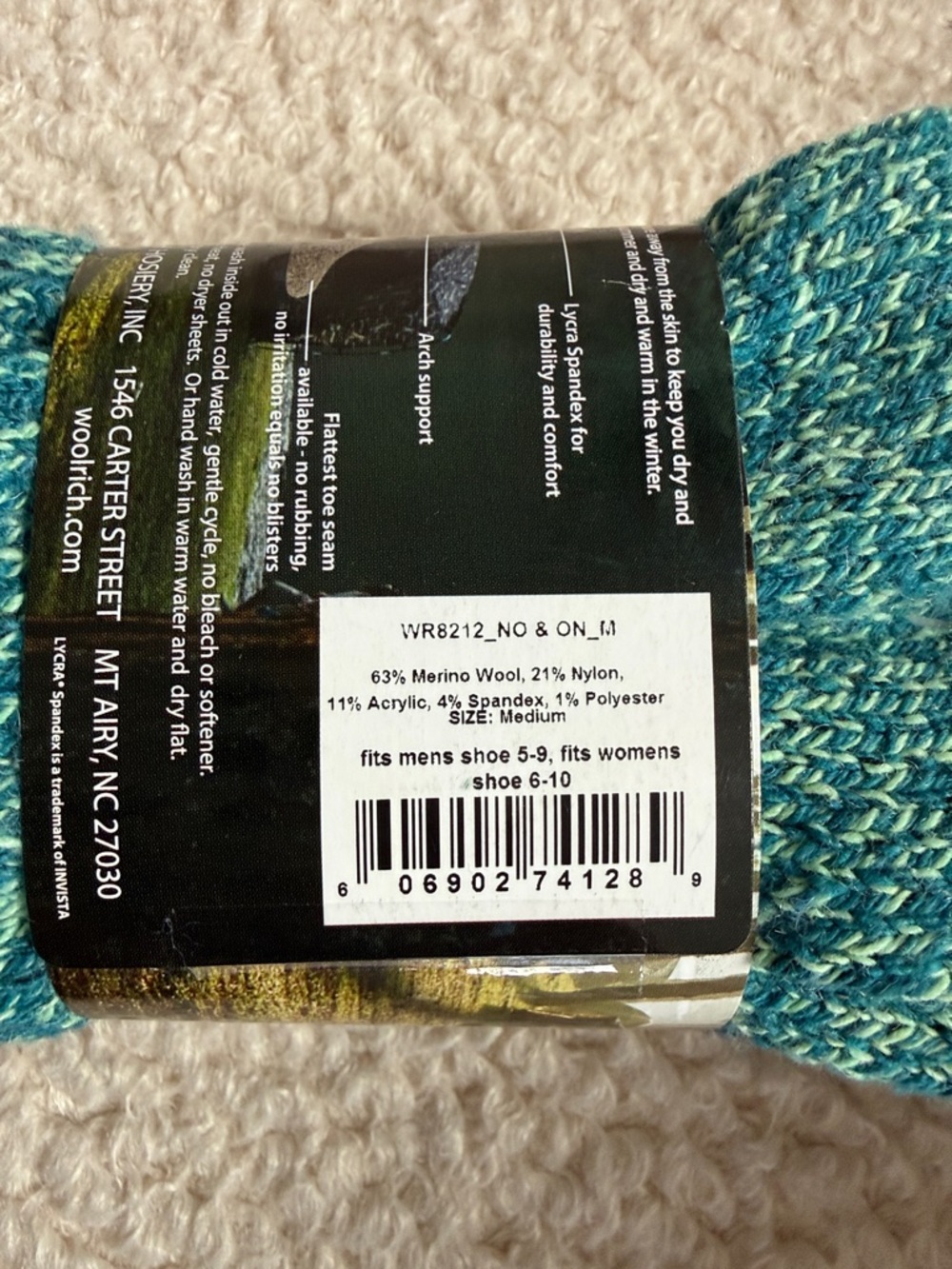 Woolrich Navy Crew Socks with Teal Accents - Picture 2 of 3